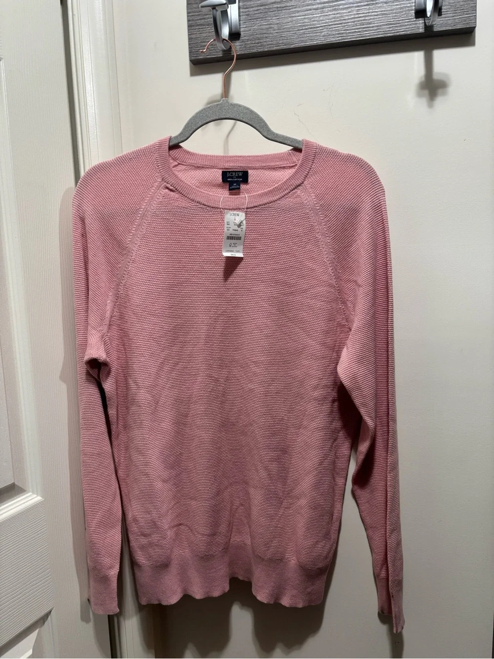 NWT J. Crew Mens 100% Cotton Textured Crewneck Sweater Pink CD617